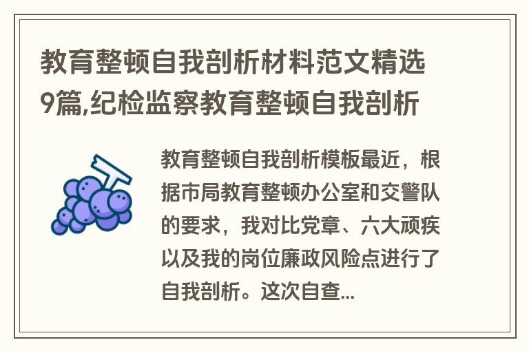 教育整顿自我剖析材料范文精选9篇,纪检监察教育整顿自我剖析材料范文