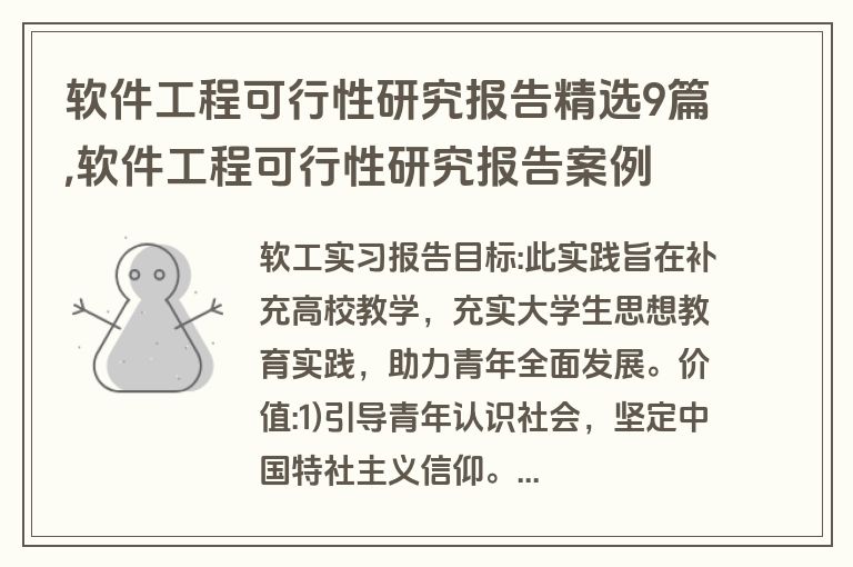 软件工程可行性研究报告精选9篇,软件工程可行性研究报告案例